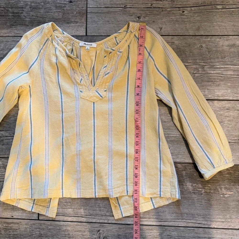 Madewell Yellow Striped Linen Blend Tunic Shirt Top Women's XS Split Back Ties
